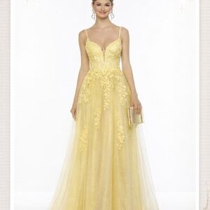 Alyce Paris Yellow Spaghetti-Strap Prom Dress